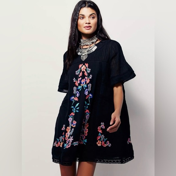 Free People Perfectly Victorian Embroidered Boho Festival Mini Shift‎ Dress XS - Picture 8 of 16